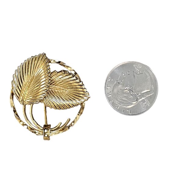 VTG Brooch Winward Signed 12K Gold Filled Textur Leaf Curl Loop Round Fairycore - Picture 9 of 11